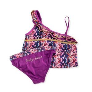 Baby Phat One Shoulder & Bikini Bottom Swim Set - Purple | Girls 6